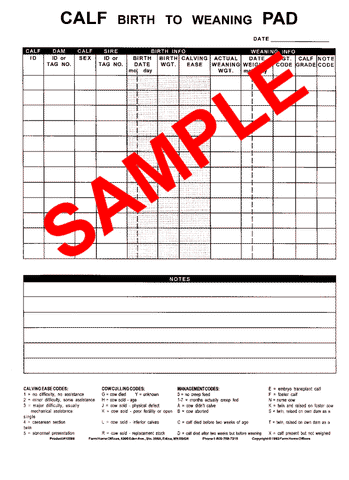 Item 10288 CALF PADS - SINGLE CALF PAD BIRTH TO WEANING 8-1/2 X 11\n(08/03)