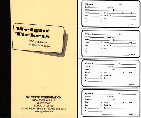 Item 10331 WEIGHT TICKETS SLIP BOOK (200 - 2 part receipts 50 pages of 4 receipts per book)11/23