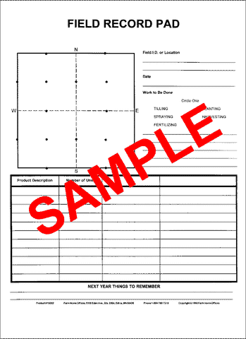 Item 10282   FIELD PADS SINGLE LARGE FIELD RECORD PAD\ 8-1/2 X 11 ( 50 FORMS PER PAD)\12/2023